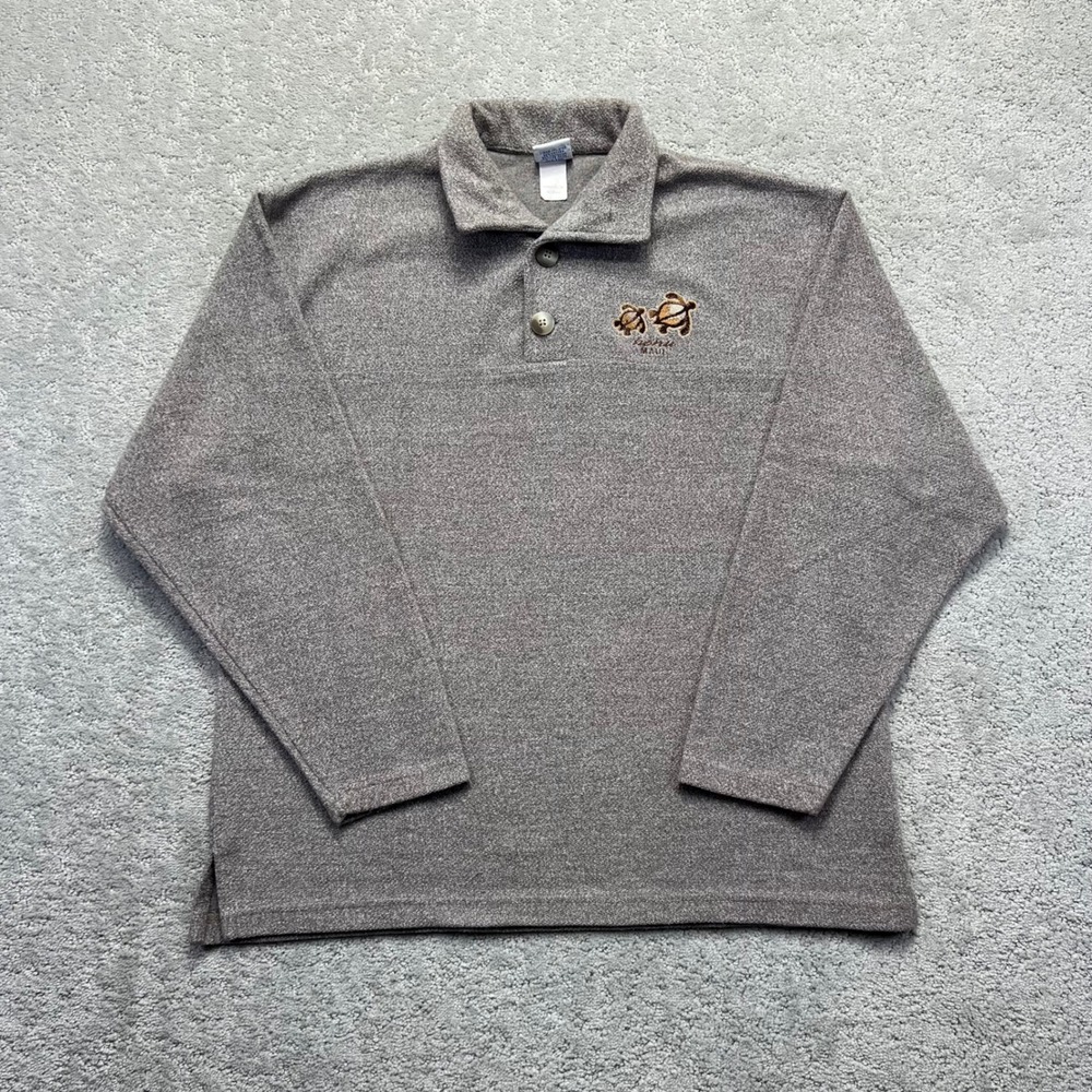 VINTAGE Crazy Shirt Pullover Mens Medium Brown Fleece Sweater Maui Honu Hawaii